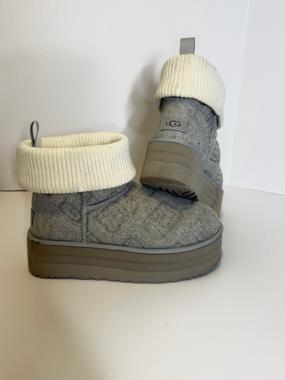 UGG Gray Quilted Boot with Cream Fold-Over Cuff